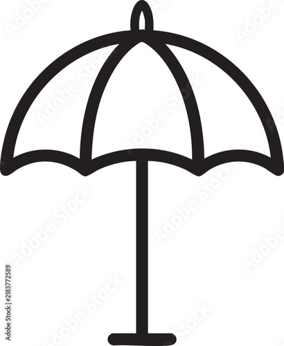 Simple line art icon of an open umbrella with umbrella, protection