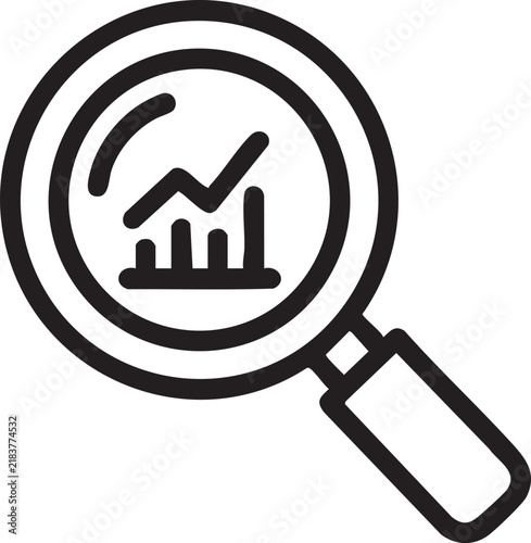 Magnifying glass with financial growth chart analytics line icon
