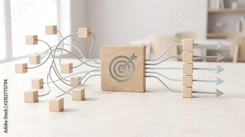 Target concept with input and output flow abstract business idea