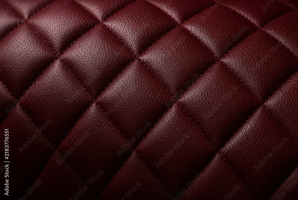 Obraz premium Dark red quilted leather texture with luxury diamond pattern and stitching