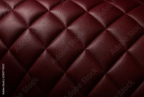 Dark red quilted leather texture with luxury diamond pattern and stitching
