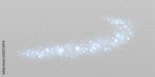 Sparkling particle trail with curved light wave.