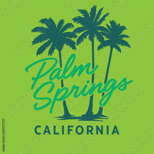 Palm Springs California vintage vector emblem with palm trees and script typography