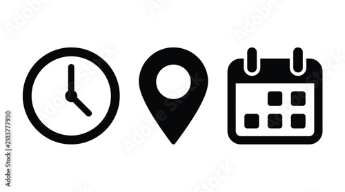Bild auf Leinwand Time, location and calendar icon set illustration