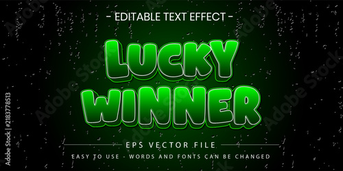 lucky winner green 3d editable text effect vector