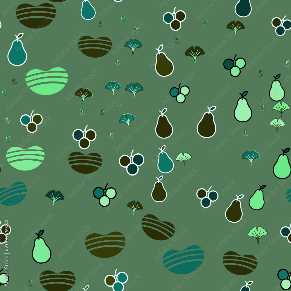 Stylized fruit and leaf seamless pattern