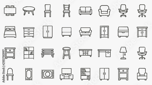 Comprehensive Set of Minimalist Furniture Icons for Interior Design Projects