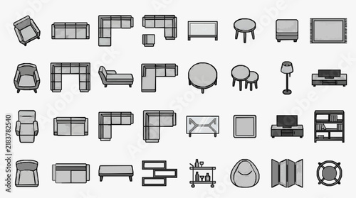 Comprehensive collection of stylish furniture icons for interior design projects