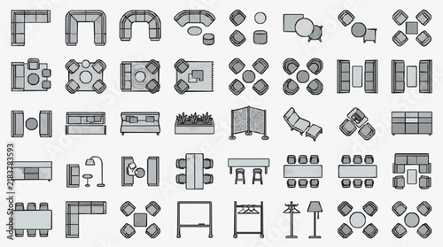 Comprehensive Collection of Minimalist Furniture Layouts and Icon Designs for Interior Planning