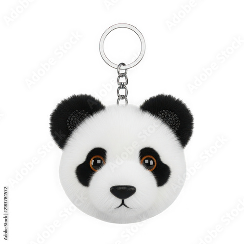 Cute panda face keychain charm isolated