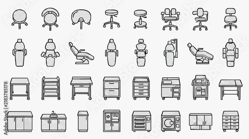 Comprehensive Collection of Medical and Dental Office Furniture Icons