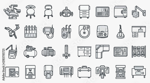 Comprehensive collection of dental and medical clinic equipment icons