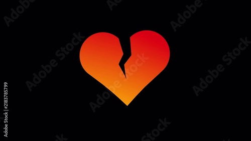 Gradient Broken Heart Animation with Transparent Background, Cracked Love Symbol, Heartbreak, Sad Romance and Emotional Relationship Concept Motion Graphic in 4K