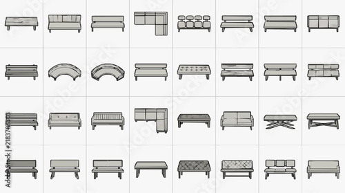 Diverse Collection of Minimalist Sofa and Seating Furniture Line Art Designs