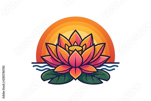 Vibrant Lotus Flower Flat Vector Logo Design on White Background