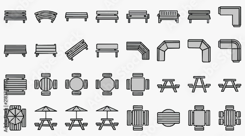 Comprehensive Collection of Park and Outdoor Furniture Line Icons