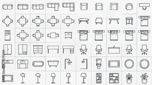 Comprehensive Collection of Minimalist Furniture and Home Fixture Line Icons