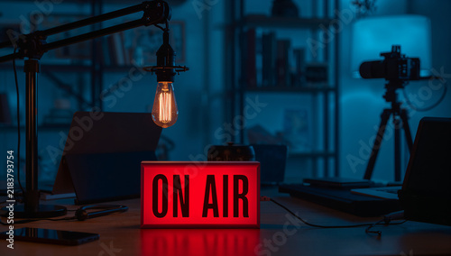 Modern podcast studio setup with 