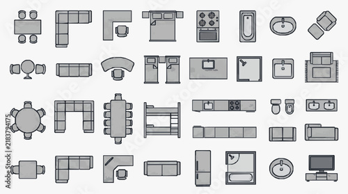 Comprehensive Collection of Minimalist Furniture and Appliance Icons for Interior Design Projec