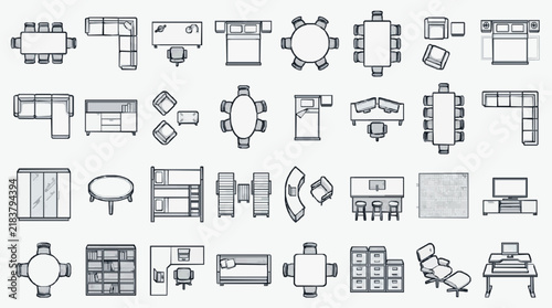 Comprehensive Collection of Office and Home Furniture Floor Plans for Interior Design