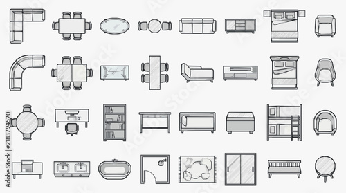 Comprehensive Flat Icons Set of Home Furniture and Fixtures for Interior Design Projects