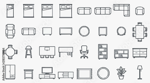 Comprehensive Collection of Line Art Furniture and Home Office Icons