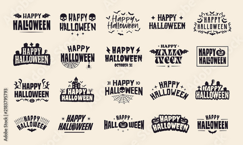 Happy Halloween lettering signs and typography logo set