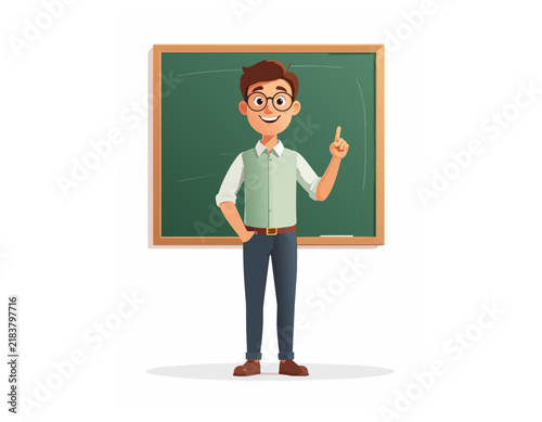 Teacher pointing at chalkboard vector illustration
