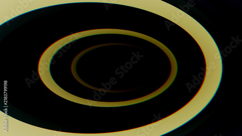 Foto Abstract dark tunnel background with concentric yellow oval rings and subtle RGB