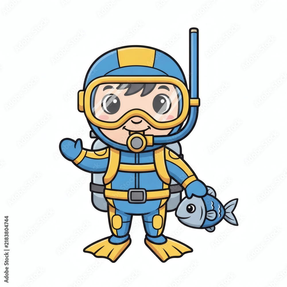 Obraz premium Cute Scuba Diver Boy