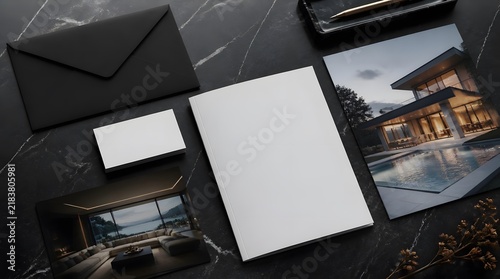 Premium Real Estate Visual Identity Mockup with Black Stationery