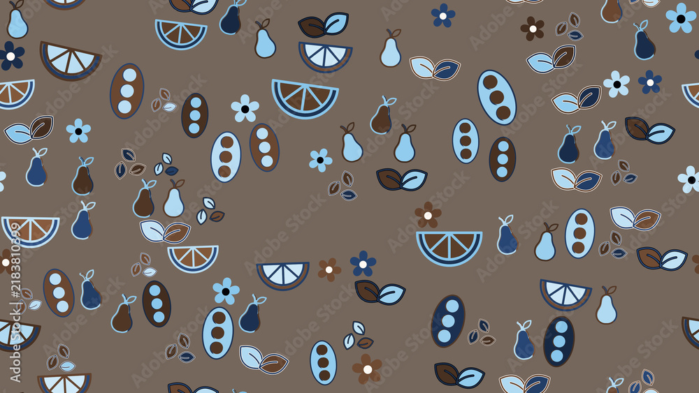 Stylized fruit and flower seamless pattern