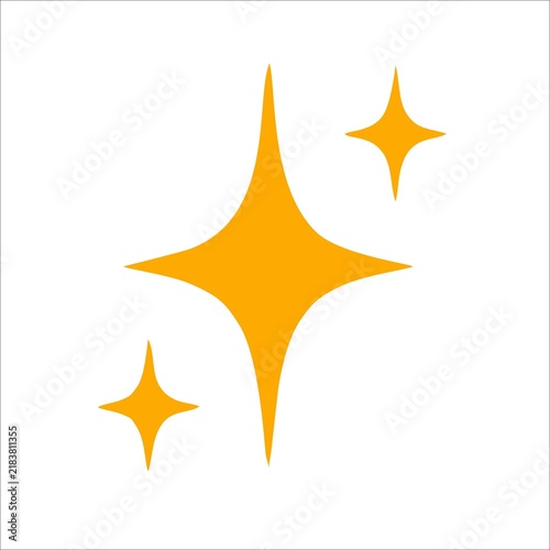 Yellow sparkle icon set, flat star shape for cleaning, magic, or quality rating symbols