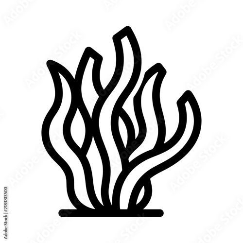 Black outline seaweed or aquatic plant leaves graphic icon with underwater isolated wildlife