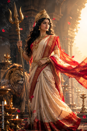Goddess Durga Symbolizing Strength and Victory Over Evil