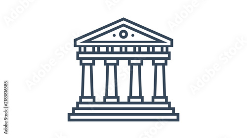 Minimalist blue line art classical temple courthouse icon.