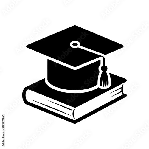 Graduation Cap with Book vector illustration in a clean high-contrast style, isolated on white background, suitable for web, app, infographic, presentation and commercial design use.
