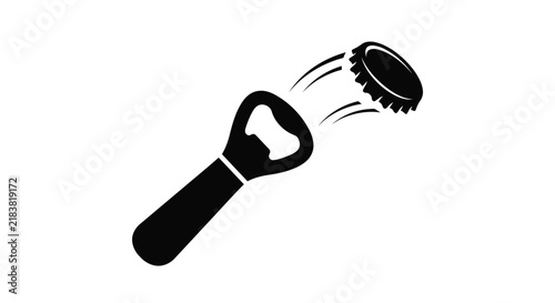 Bottle opener and flying cap silhouette on a white background