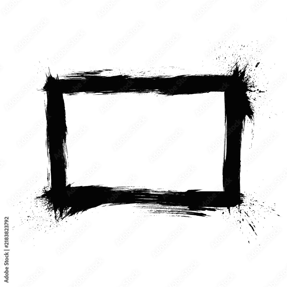 Fototapeta premium Black grunge ink frame with rough paint splatter texture on white background
