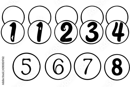 Numerical vector graphic illustration featuring circular shapes with bold black digits