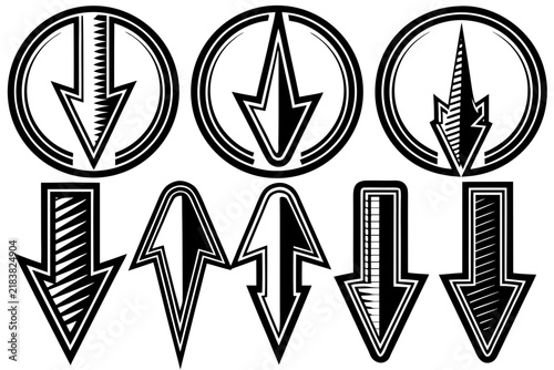 Black and white vector arrow set with unique creative shapes