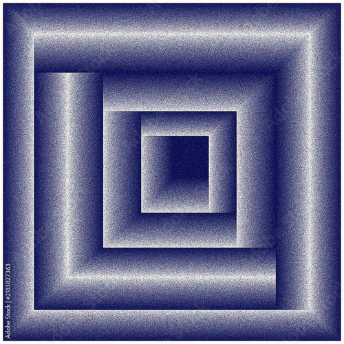 Quadro su tela Recursive square pattern in deep blue and white with heavy grain texture creating hypnotic tunnel effect and centered depth