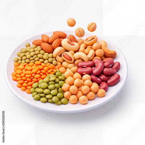 Plant-based protein sources including legumes and nuts