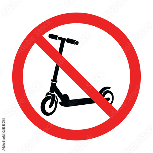 Prohibited Scooter Sign with Red Circle and Diagonal Slash, Vector Illustration, Traffic Regulation, No Electric Scooter Zone, Parking Restriction