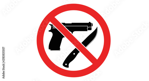 Prohibited Weapons Sign with Red Circle. Vector Illustration of a No Firearms and Knives Symbol. Safety Icon Design for Restricted Areas.