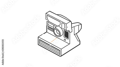 Isometric instant photo camera line art icon