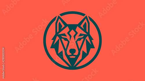 Minimalist wolf head circular logo on orange background.