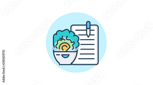 Salad bowl and healthy menu checklist icon