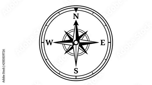 Vintage nautical compass rose icon on white background