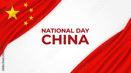 National day of the people's republic of china celebration with waving flag and red background